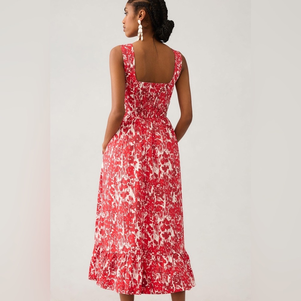 Anthropologie Aureta Square Neck Corset Midi A Line Dress Red White size M - Picture 2 of 3